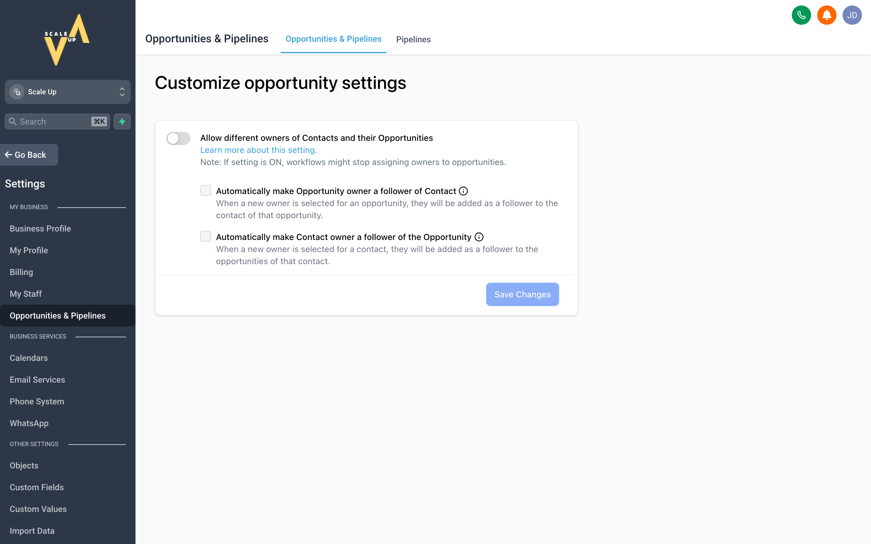 The Pipelines settings page showing a list of pipelines with their stages displayed as columns
